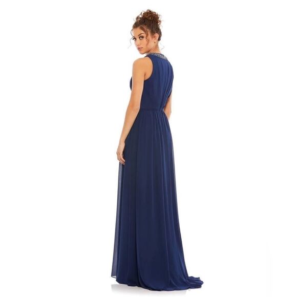 Mac Duggal 58045 BEJEWELED NECKLINE PLEATED CHIFFON GOWN NWT $398 - Picture 2 of 6